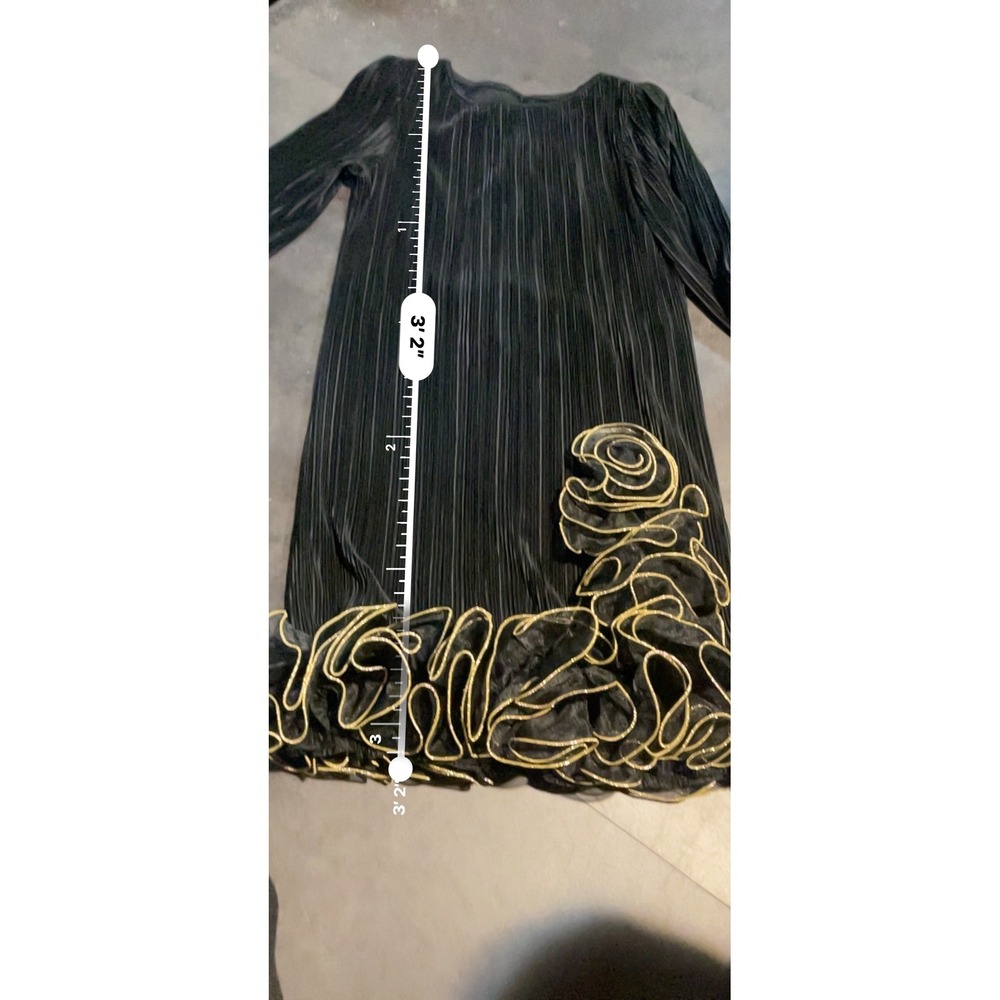 Vtg 80's After Dark Size 9-10 Dress Fringe Ruffle Black And Gold Gatsby F-141 - Picture 6 of 7
